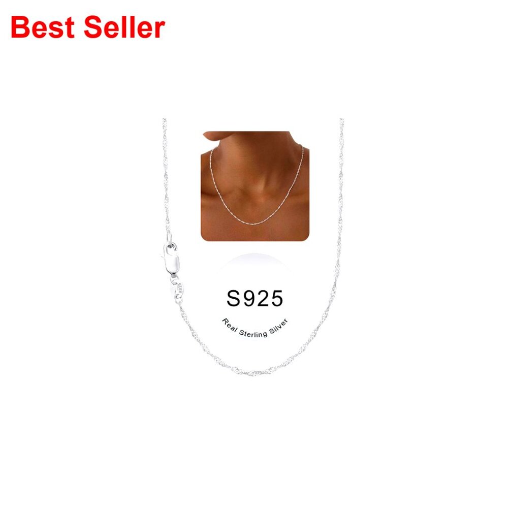 S925 Sterling Silver Singapore Chain Necklace, Hypoallergenic Sturdy Women's
